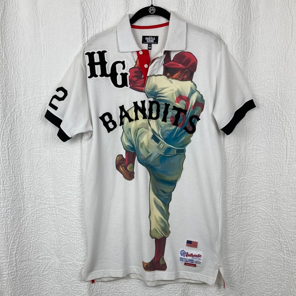 Hustle Gang Authentic Collection Men’s HG Bandits Graphic Polo Shirt sz Medium